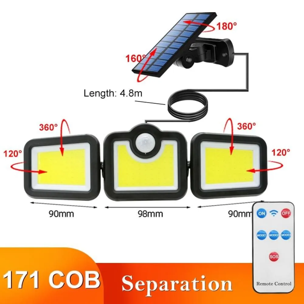108 122 138 171 Led Solar Lights Outdoor 3 Head Motion Sensor 270 Wide Angle