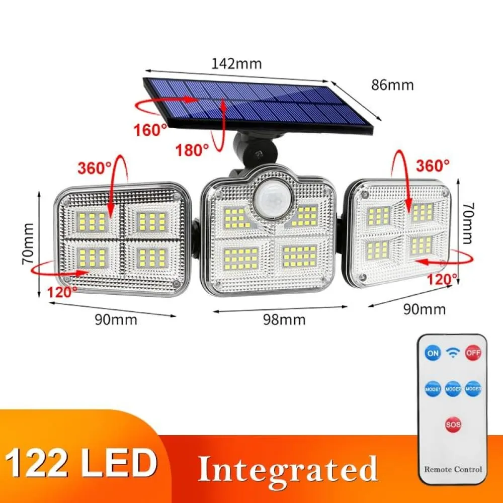 108 122 138 171 Led Solar Lights Outdoor 3 Head Motion Sensor 270 Wide Angle