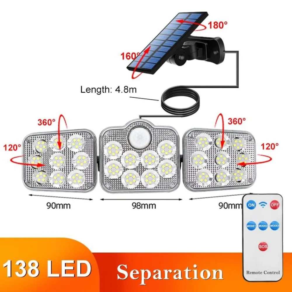 108 122 138 171 Led Solar Lights Outdoor 3 Head Motion Sensor 270 Wide Angle