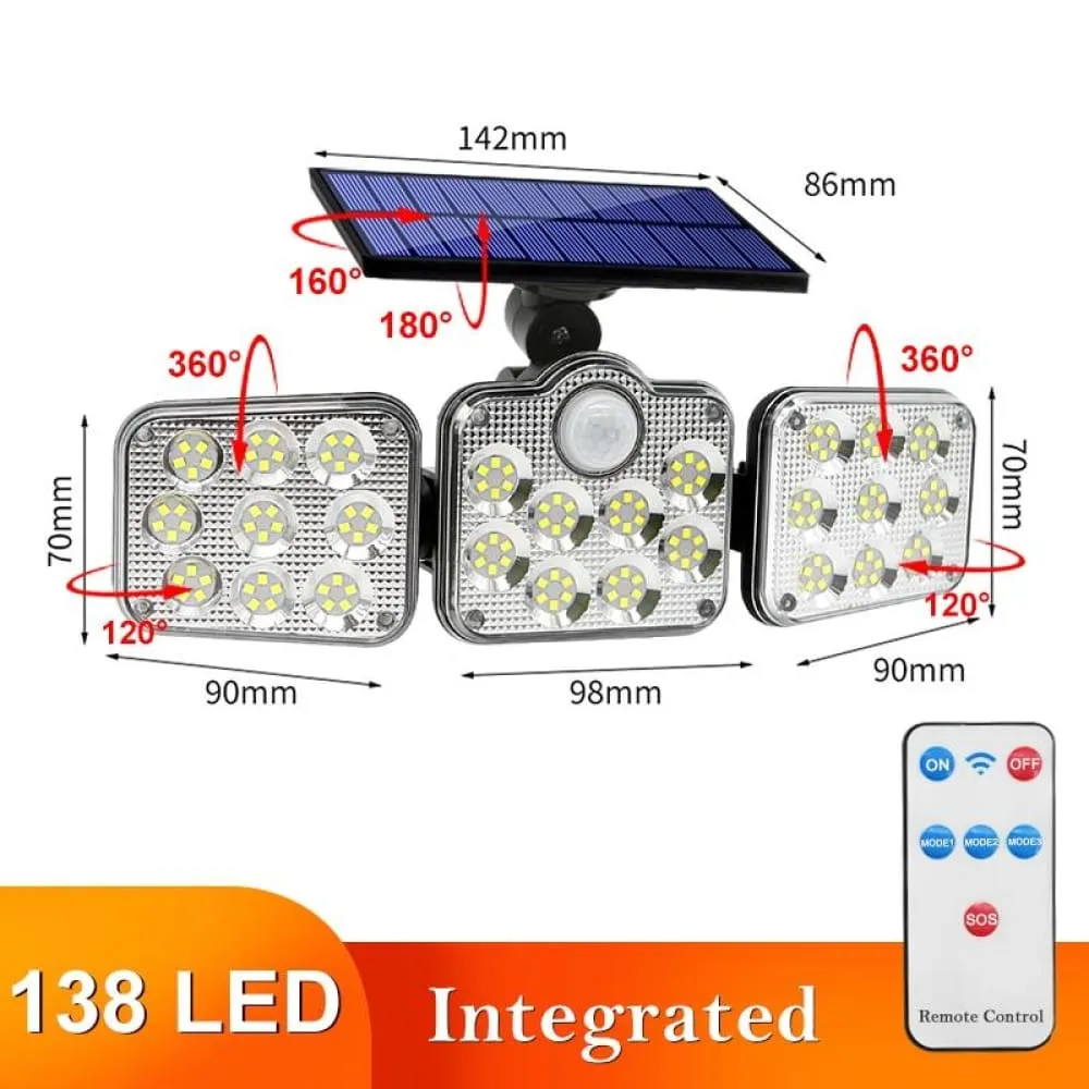 108 122 138 171 Led Solar Lights Outdoor 3 Head Motion Sensor 270 Wide Angle
