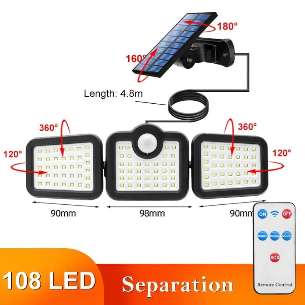 108 122 138 171 Led Solar Lights Outdoor 3 Head Motion Sensor 270 Wide Angle