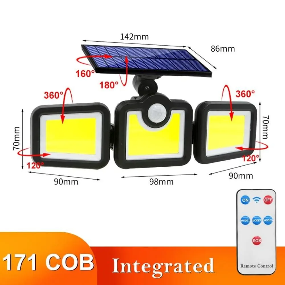 108 122 138 171 Led Solar Lights Outdoor 3 Head Motion Sensor 270 Wide Angle