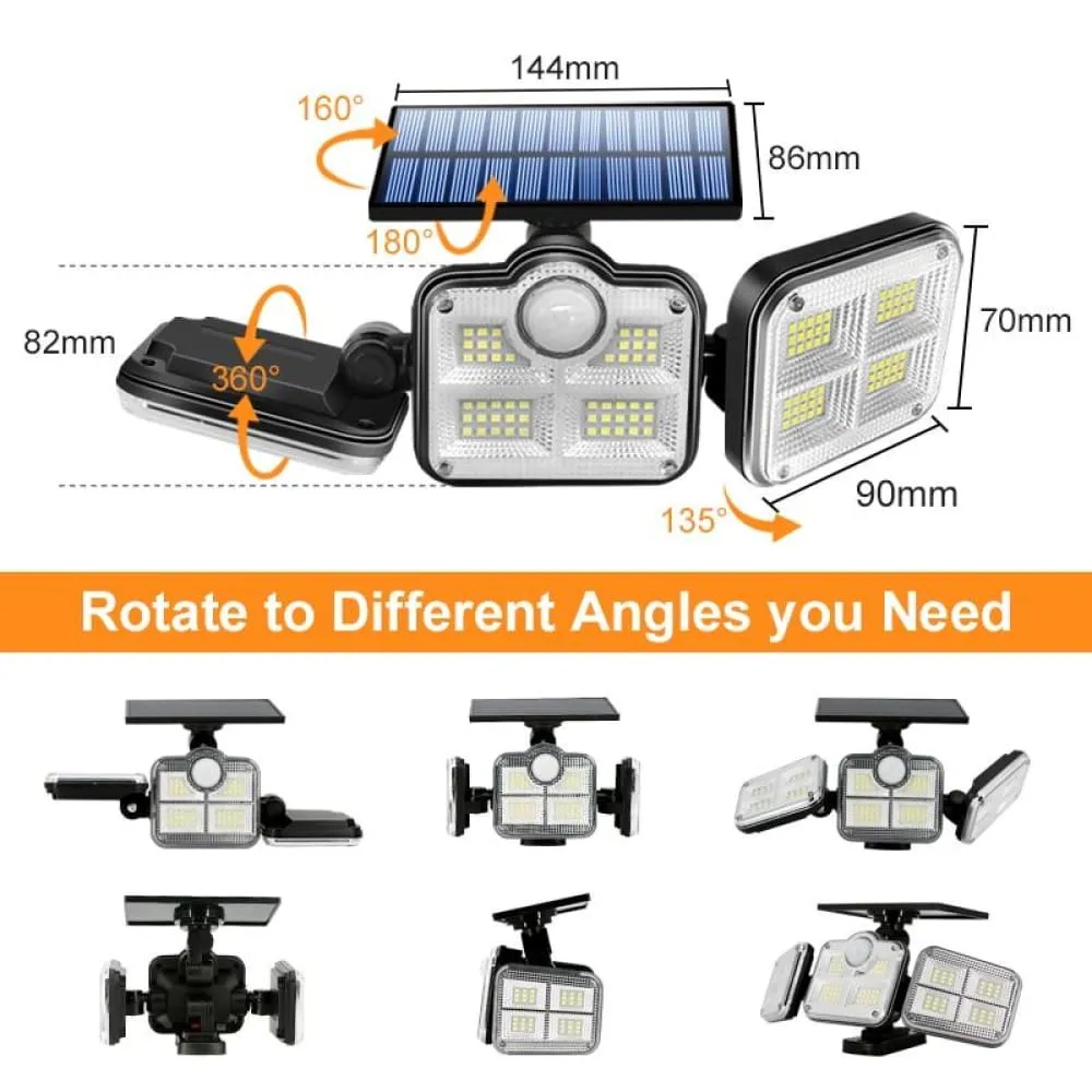 108 122 138 171 Led Solar Lights Outdoor 3 Head Motion Sensor 270 Wide Angle
