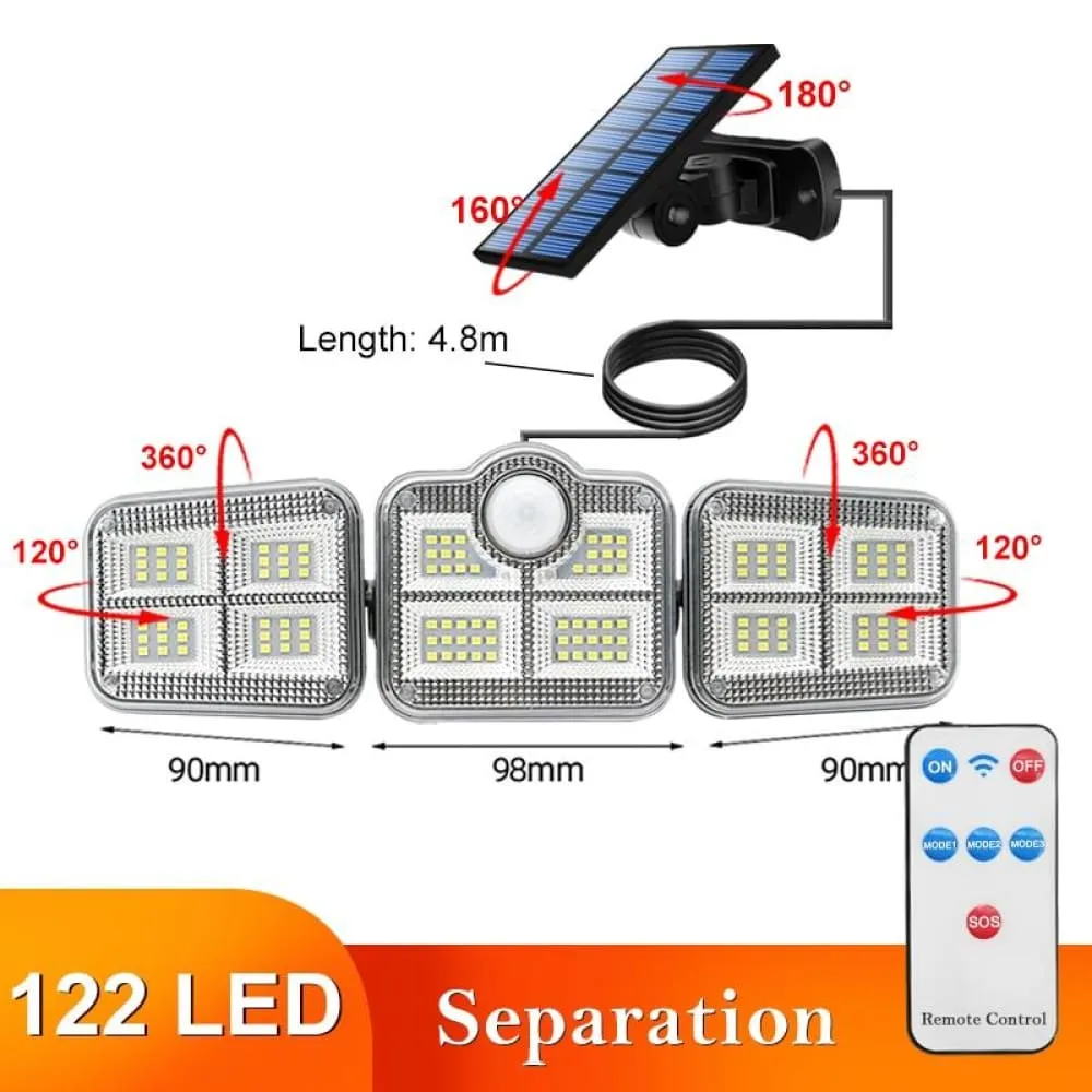 108 122 138 171 Led Solar Lights Outdoor 3 Head Motion Sensor 270 Wide Angle