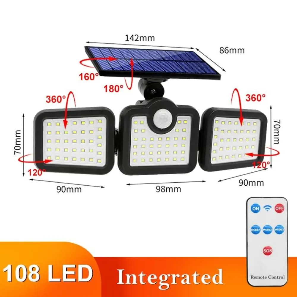 108 122 138 171 Led Solar Lights Outdoor 3 Head Motion Sensor 270 Wide Angle