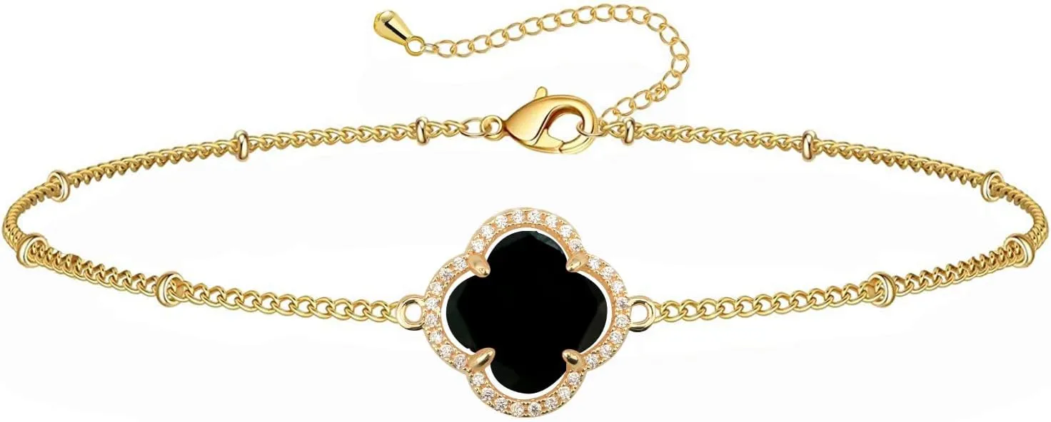 18K Gold Plated Lucky Clover Crystal Adjustable Bracelet for Women Adjustable Simple Fashion Bracelet Birthday Gifts for Women