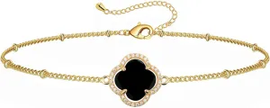18K Gold Plated Lucky Clover Crystal Adjustable Bracelet for Women Adjustable Simple Fashion Bracelet Birthday Gifts for Women