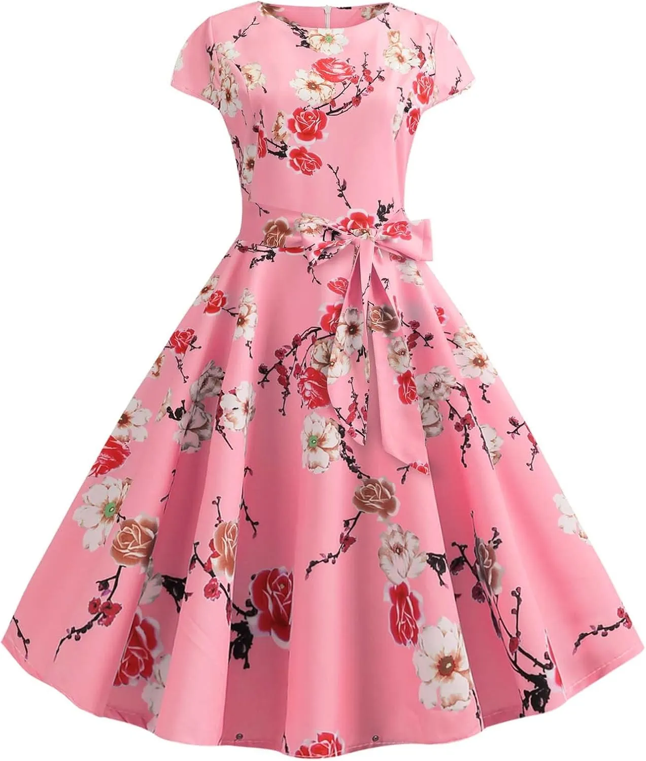 1950s Dresses for Women Vintage 2024 Graphic Cap Sleeve Swing A-Line Midi Dresses Rockabilly Garden Party Dress