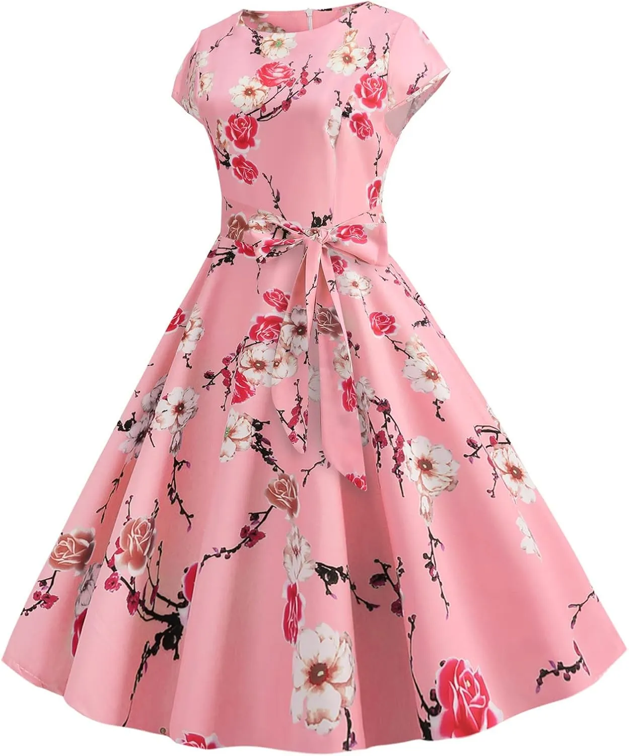 1950s Dresses for Women Vintage 2024 Graphic Cap Sleeve Swing A-Line Midi Dresses Rockabilly Garden Party Dress
