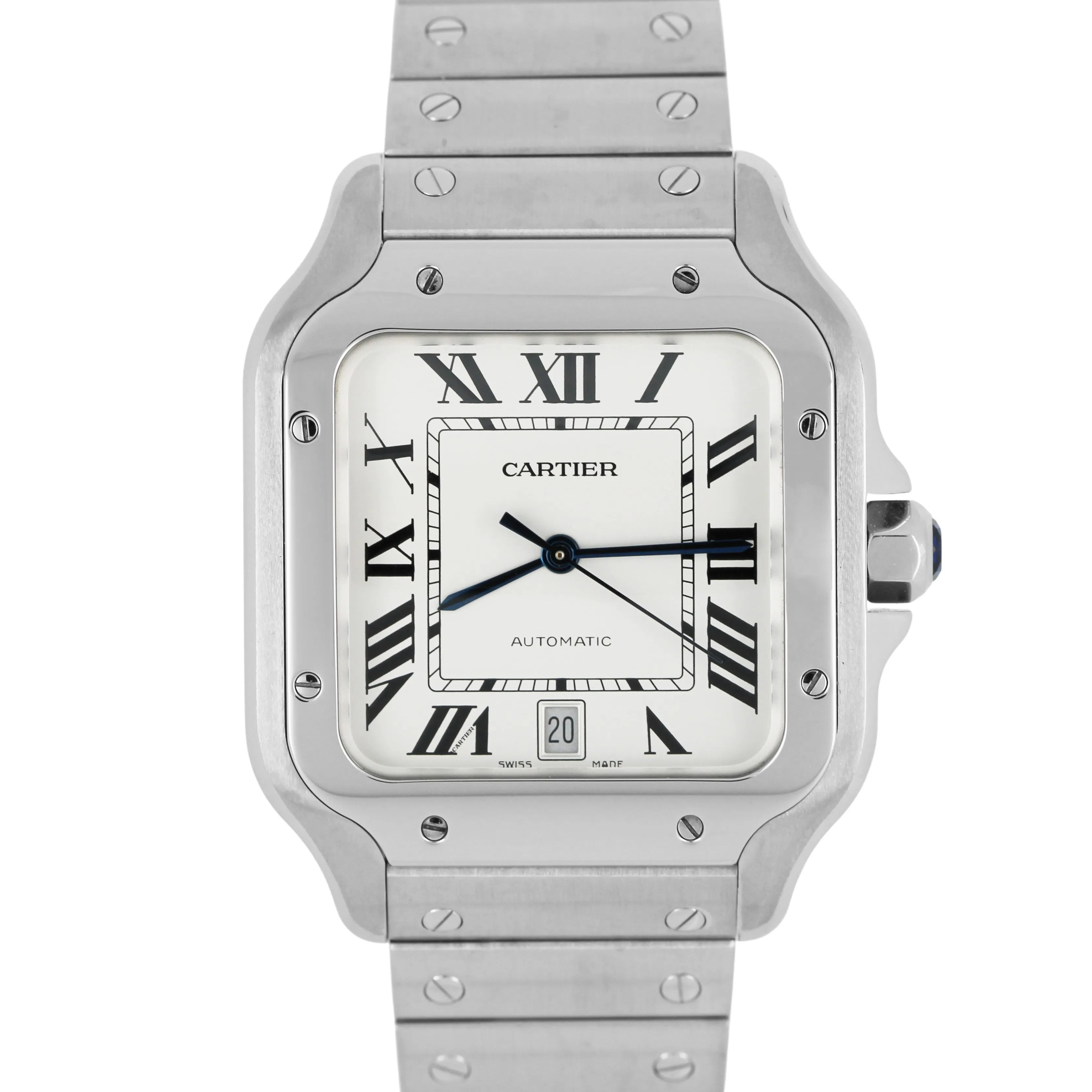 2021 PAPERS Santos De CARTIER Large Steel Ivory Roman 39.8mm WSSA0018 Watch BOX
