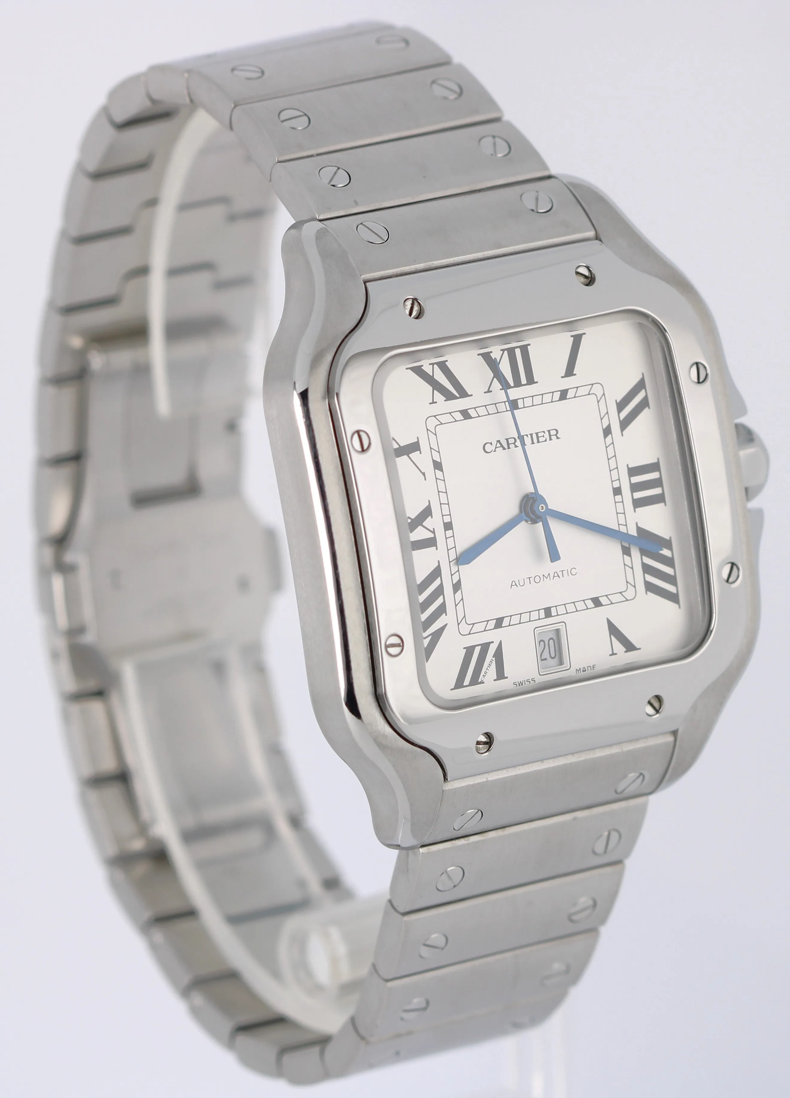 2021 PAPERS Santos De CARTIER Large Steel Ivory Roman 39.8mm WSSA0018 Watch BOX