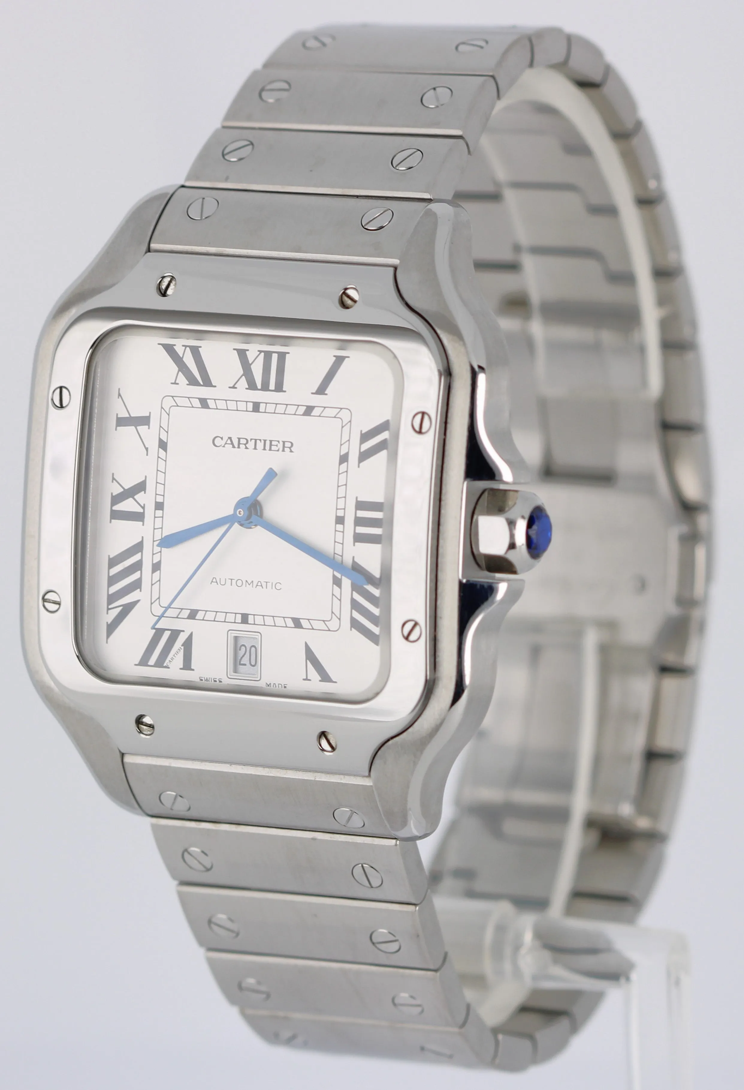 2021 PAPERS Santos De CARTIER Large Steel Ivory Roman 39.8mm WSSA0018 Watch BOX
