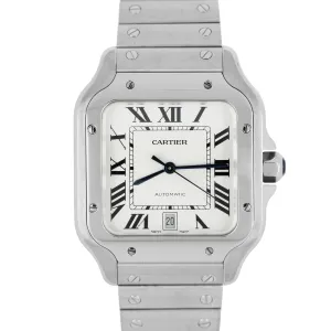 2021 PAPERS Santos De CARTIER Large Steel Ivory Roman 39.8mm WSSA0018 Watch BOX