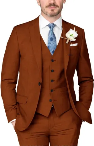 3 Piece Slim Fit Suits Mens Wedding Prom Suits Classic Fit Single Breasted One Button Solid Suit Jacket Vest Pants