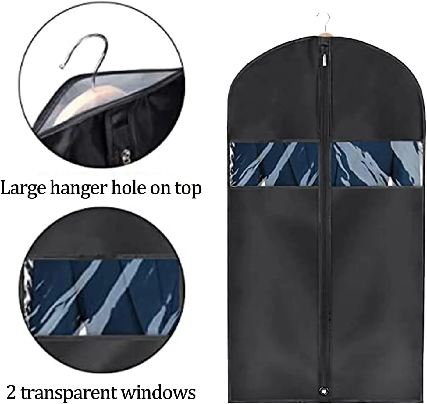 5 Pack Garment Bag Suit Bag for Storage and Travel, Hanging Clothes Bag, Suit Covers on Closet or Travel for Suits, T-shirts and Jackets(60x110cm)
