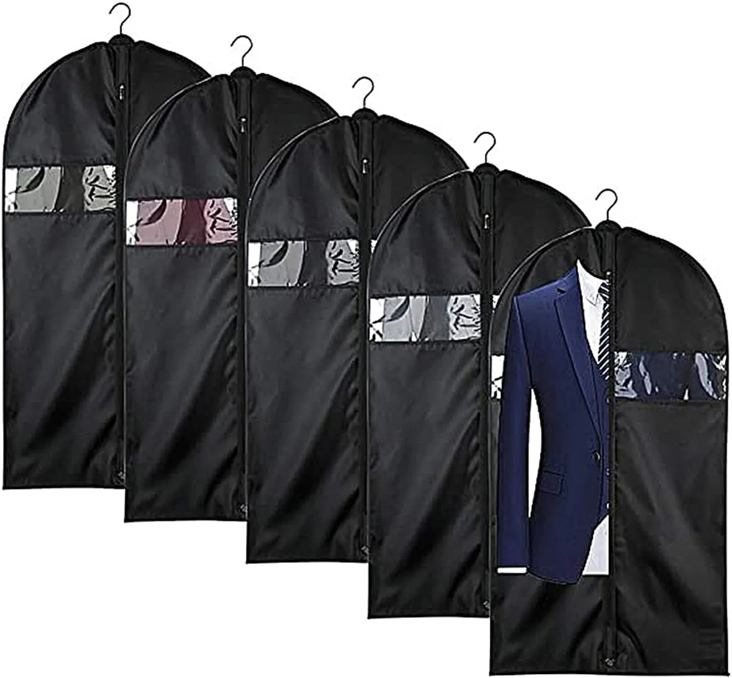 5 Pack Garment Bag Suit Bag for Storage and Travel, Hanging Clothes Bag, Suit Covers on Closet or Travel for Suits, T-shirts and Jackets(60x110cm)