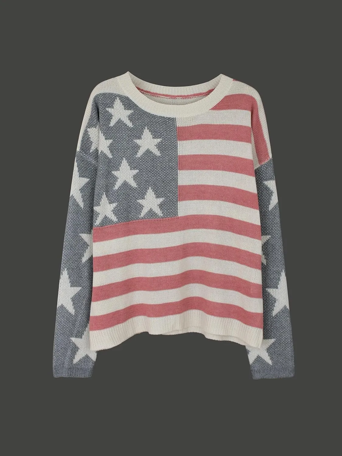 AirPlace American Flag Sweater for Women Off Shoulder Knit Sweatshirt Long Sleeve Pullovers Loose Winter Fall Fashion 2024