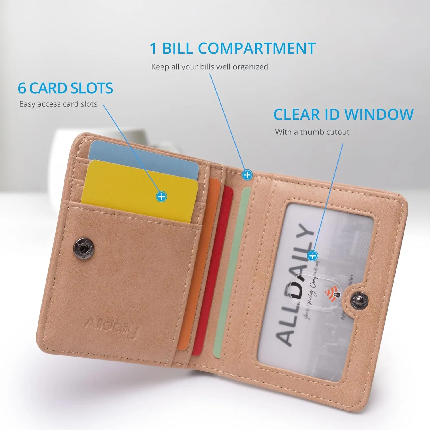 Alldaily Small RFID Wallet for Women Slim Compact Bifold Pocket Ladies Travel Mini Purse (Apricot)