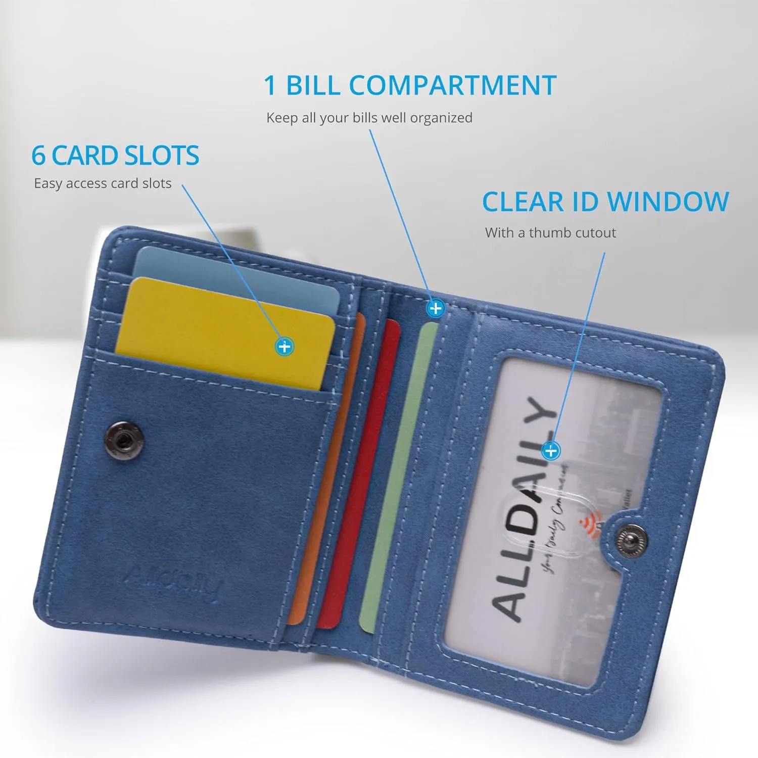 Alldaily Small RFID Wallet for Women Slim Compact Bifold Pocket Ladies Travel Mini Purse (Blue)