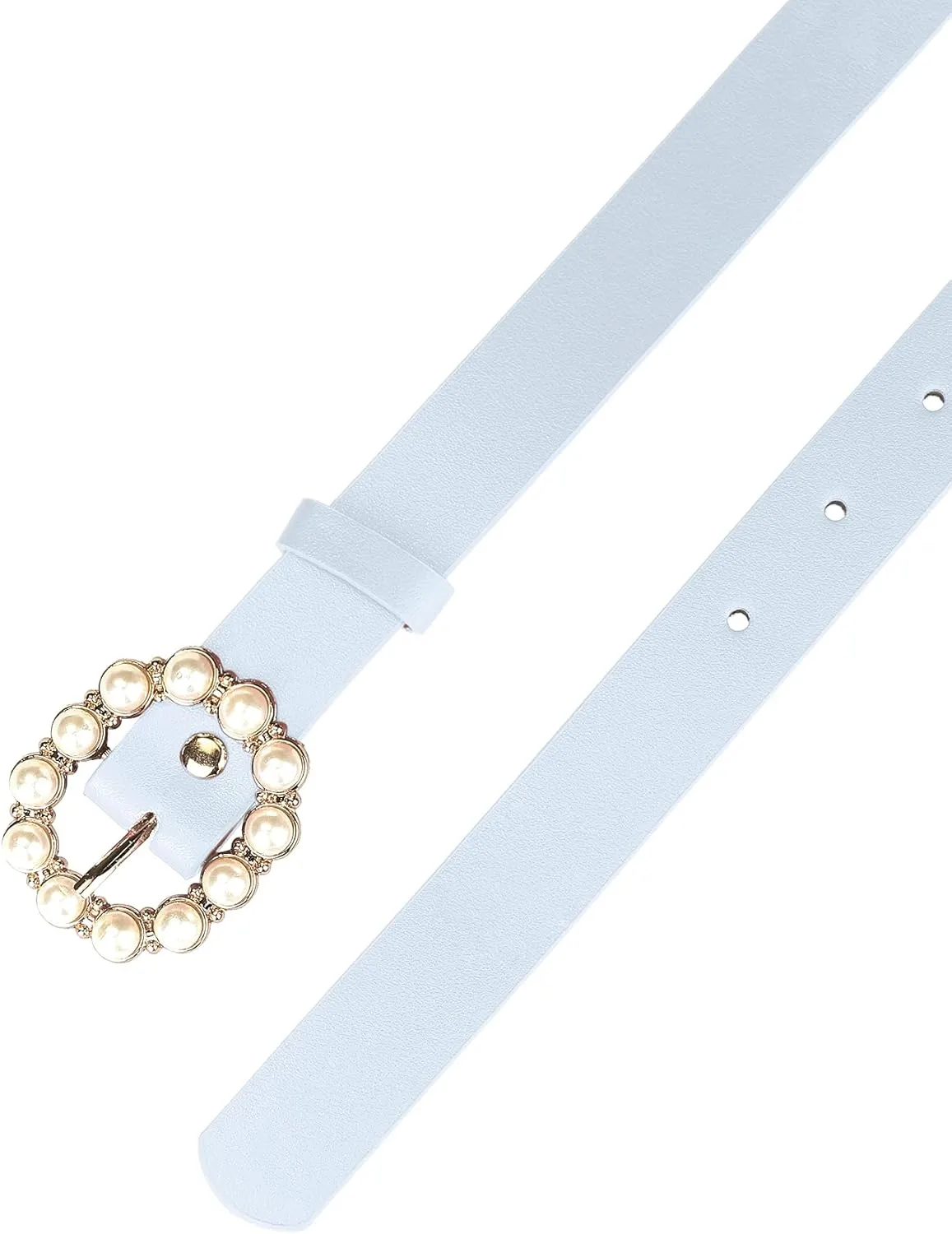 Allegra K Womens Pearl Waistband Skinny Leather Adjustable Pin Buckle Belt for Jeans Dresses Pants