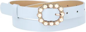 Allegra K Womens Pearl Waistband Skinny Leather Adjustable Pin Buckle Belt for Jeans Dresses Pants