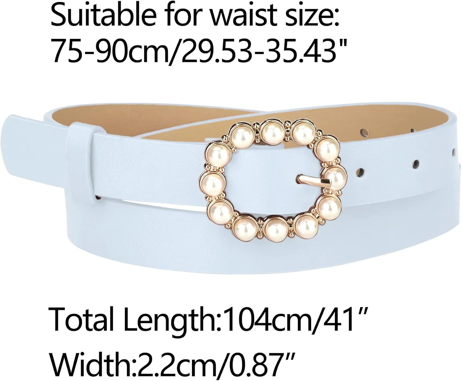 Allegra K Womens Pearl Waistband Skinny Leather Adjustable Pin Buckle Belt for Jeans Dresses Pants