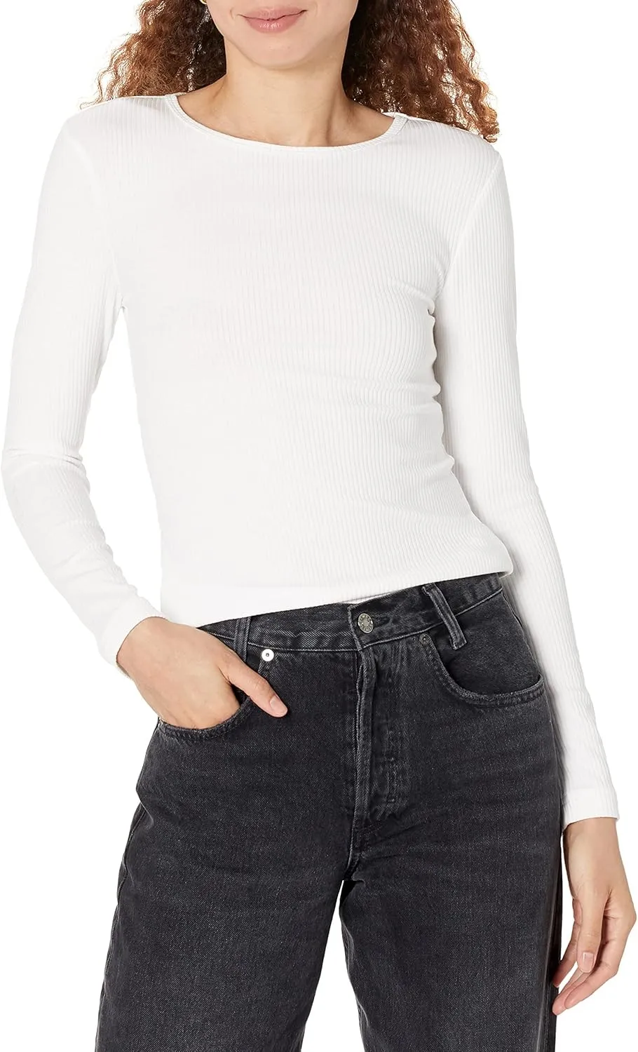 Amazon Essentials Women's Slim-Fit Long Sleeve Rib Knit Crew Neck Top (Available in Plus Size), Pack of 2