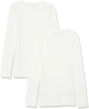 Amazon Essentials Women's Slim-Fit Long Sleeve Rib Knit Crew Neck Top (Available in Plus Size), Pack of 2