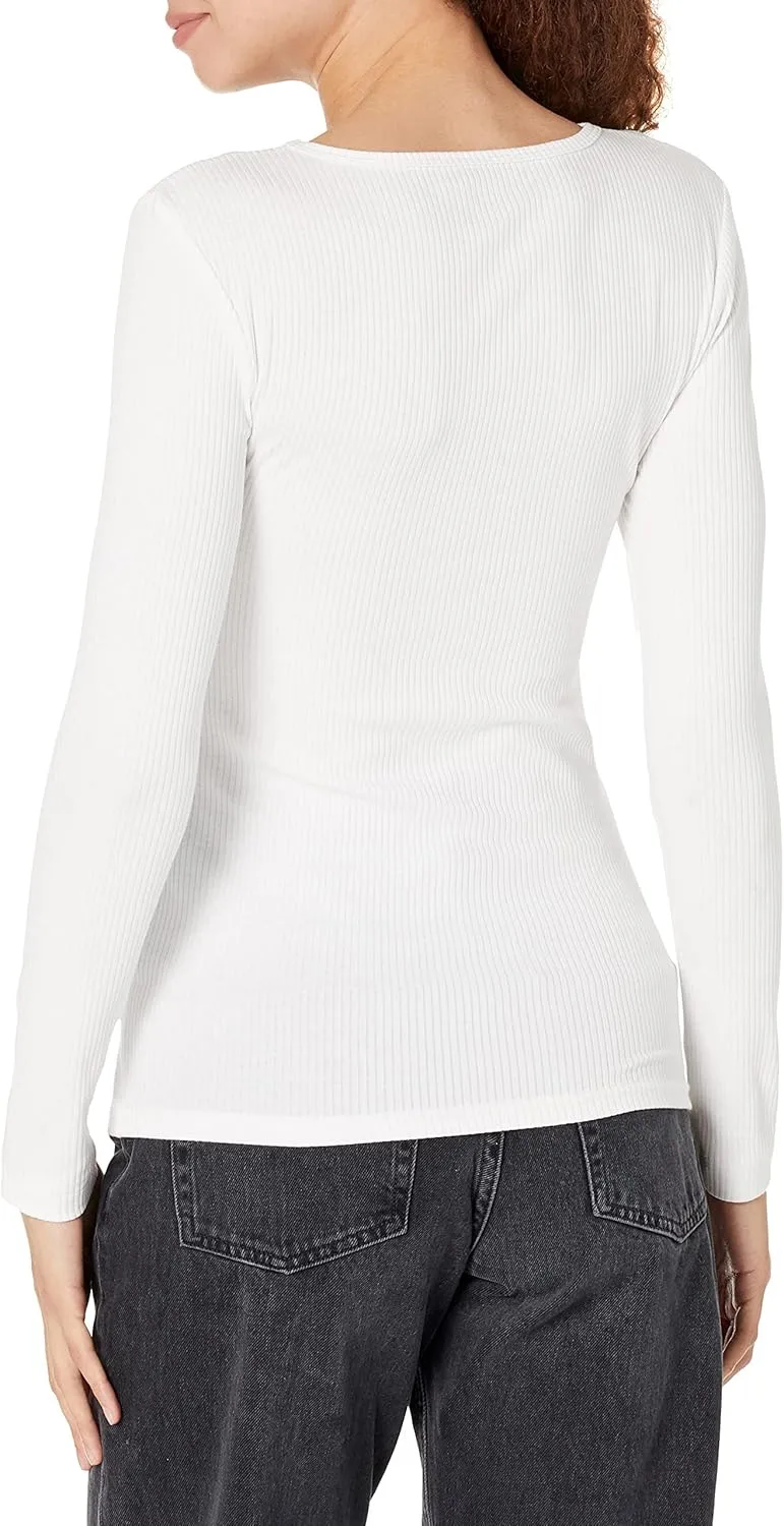 Amazon Essentials Women's Slim-Fit Long Sleeve Rib Knit Crew Neck Top (Available in Plus Size), Pack of 2