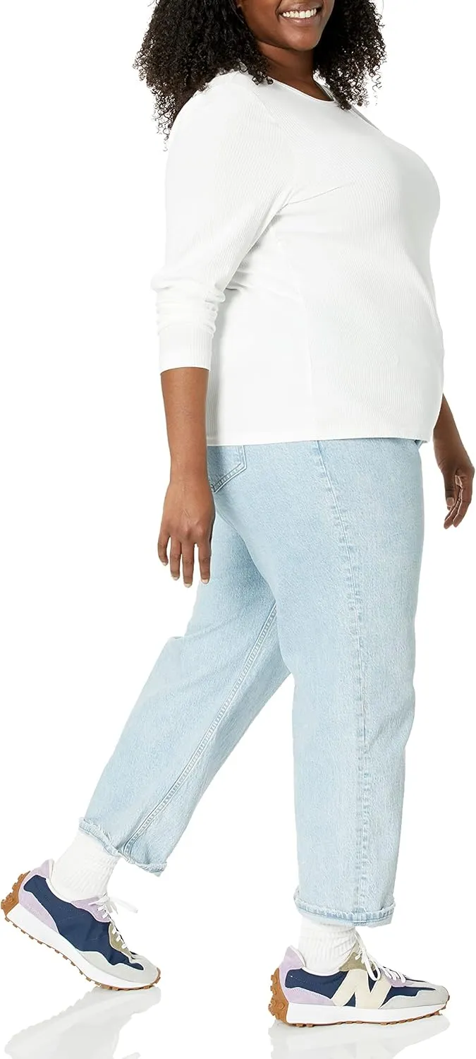 Amazon Essentials Women's Slim-Fit Long Sleeve Rib Knit Crew Neck Top (Available in Plus Size), Pack of 2