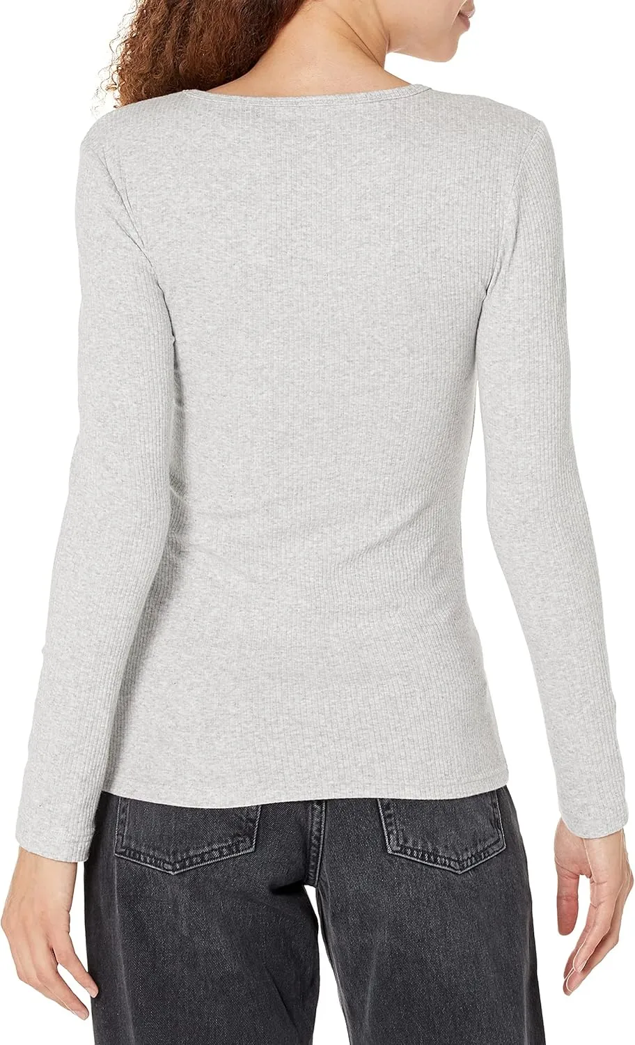 Amazon Essentials Women's Slim-Fit Long Sleeve Rib Knit Crew Neck Top (Available in Plus Size), Pack of 2