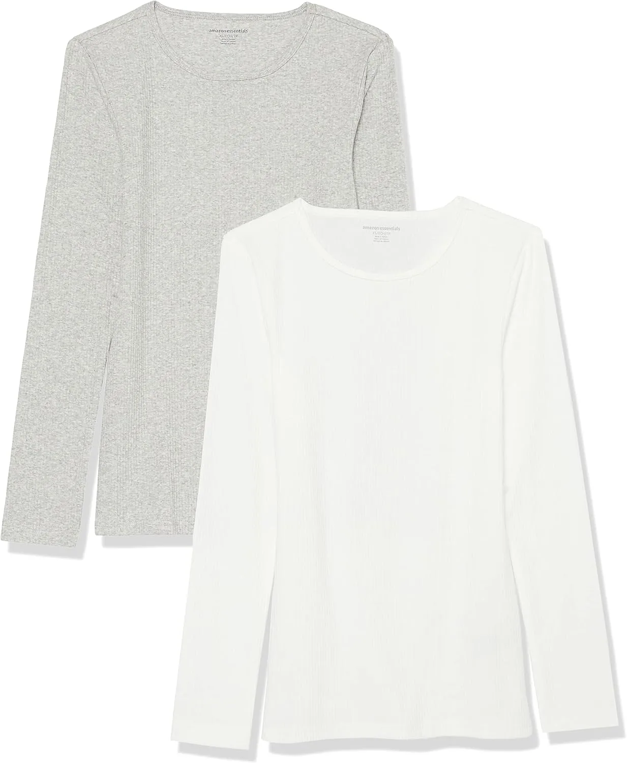 Amazon Essentials Women's Slim-Fit Long Sleeve Rib Knit Crew Neck Top (Available in Plus Size), Pack of 2