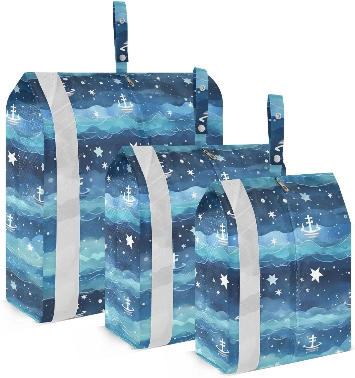 Anchor Stars Waves Blue Packing Cubes for Travel 3 Set Travel Organizer Bags Luggage Organizers for Packing Compression