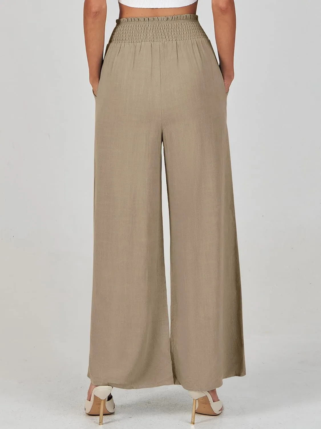 ANRABESS Women's Linen Pants Summer Casual Palazzo Beach Pant Drawstring High Waist Wide Leg Trousers Vacation Outfits