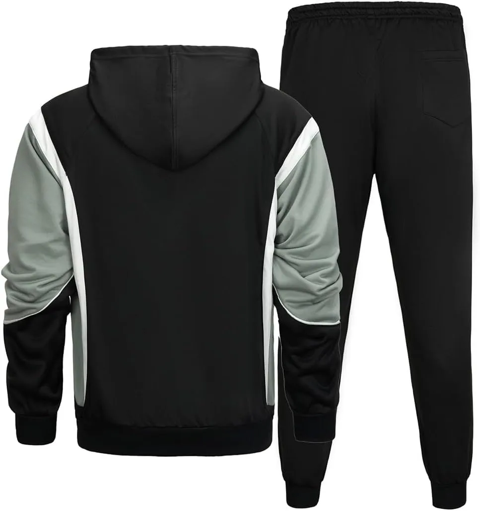 AOTORR Men's Hooded Athletic Tracksuit Sweatsuit Long Sleeve Full-Zip Jogging Sweatpants 2 Piece Patchwork Sportsuits