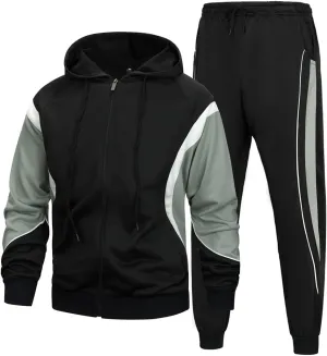 AOTORR Men's Hooded Athletic Tracksuit Sweatsuit Long Sleeve Full-Zip Jogging Sweatpants 2 Piece Patchwork Sportsuits