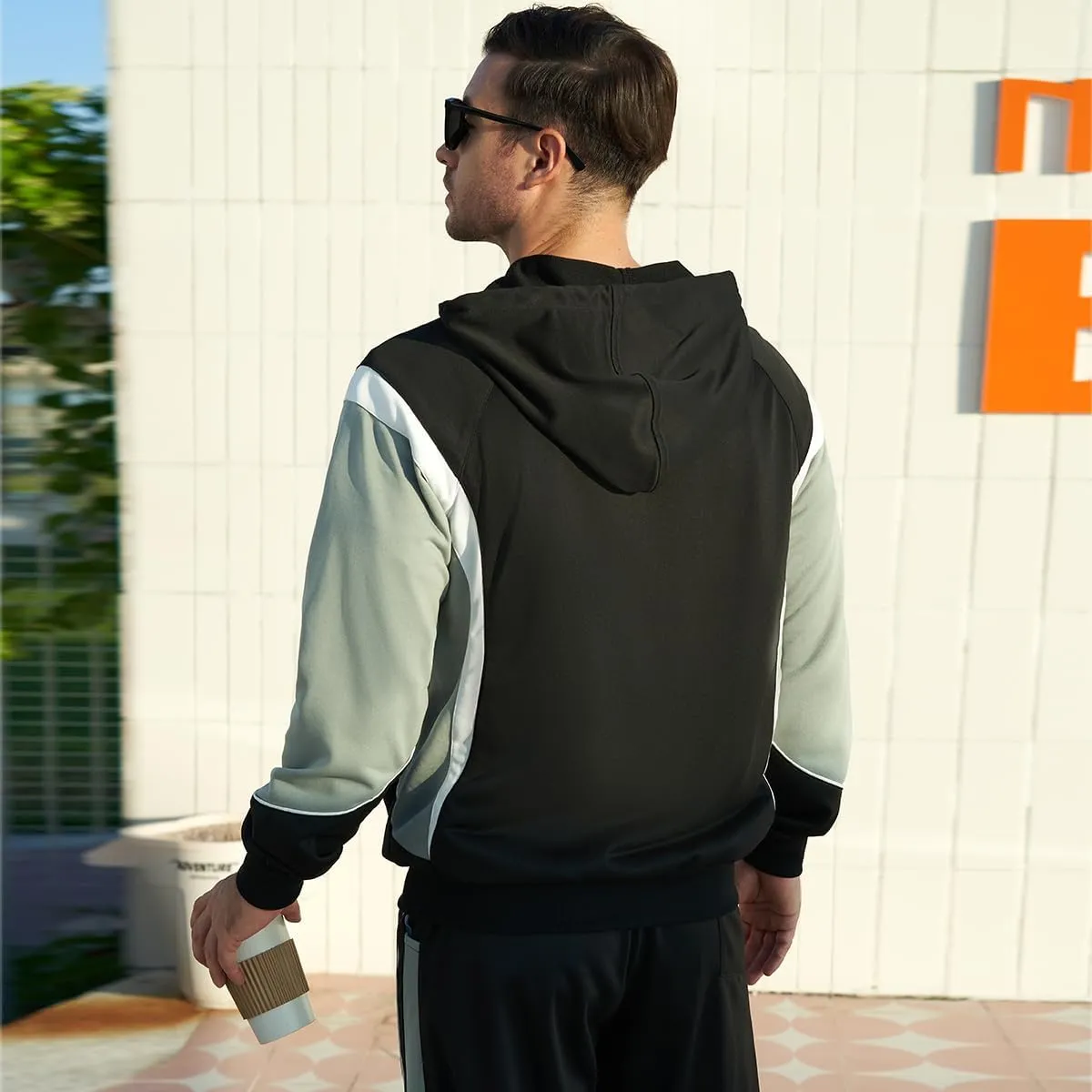 AOTORR Men's Hooded Athletic Tracksuit Sweatsuit Long Sleeve Full-Zip Jogging Sweatpants 2 Piece Patchwork Sportsuits