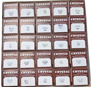 Assortment Watch Crystals, 250pcs Plastic Glasses, Low Dome 36.2mm to 41.0mm