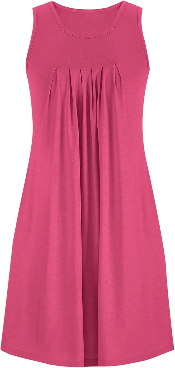 Aymnlox Women's Summer Sleeveless Sexy Wrap Crewneck Dresses Fashion Solid Ruched Maxi Dress Vacation Swim Cover up Dress