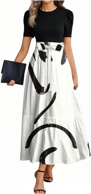 Beach Spring Dresses, 2025 Floral Print Maxi Womens Jumpsuit Boho Bow Crew Neck Rompers for Women