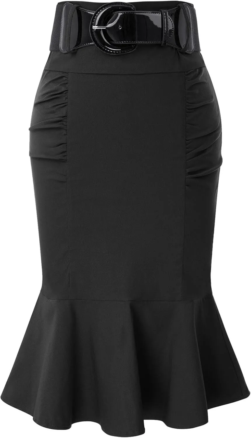 Belle Poque Womens High Waisted Peplum Midi Pencil Skirt Work Business Skirts with Belt