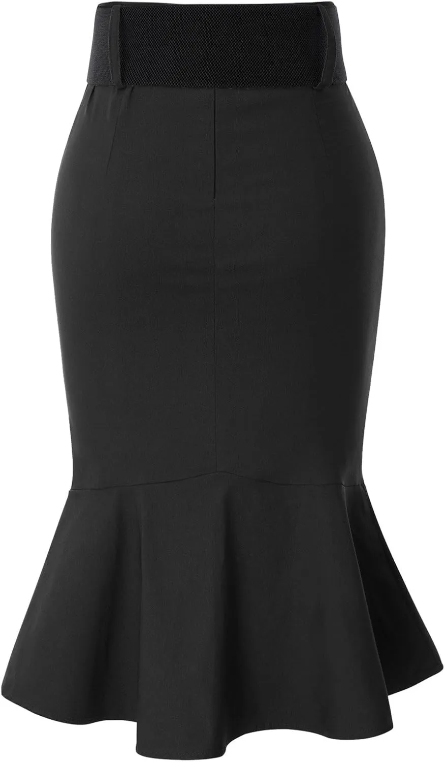 Belle Poque Womens High Waisted Peplum Midi Pencil Skirt Work Business Skirts with Belt