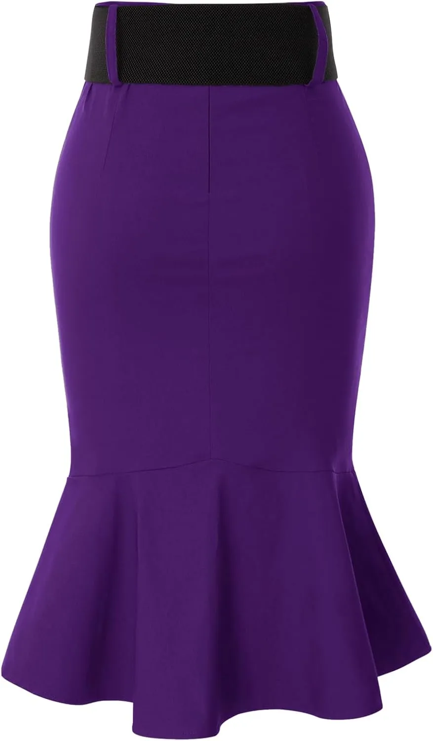 Belle Poque Womens High Waisted Peplum Midi Pencil Skirt Work Business Skirts with Belt