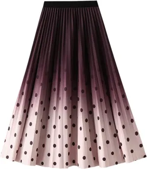 Black Skirt for Women Women's High Waisted Slim Gradient Pleated A Line Skirt Fashion Polka Dot Print Midi Skirt
