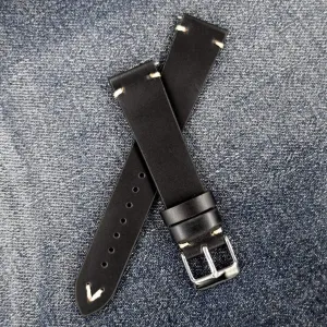 Black Vintage Italian Calf Leather Watch Strap