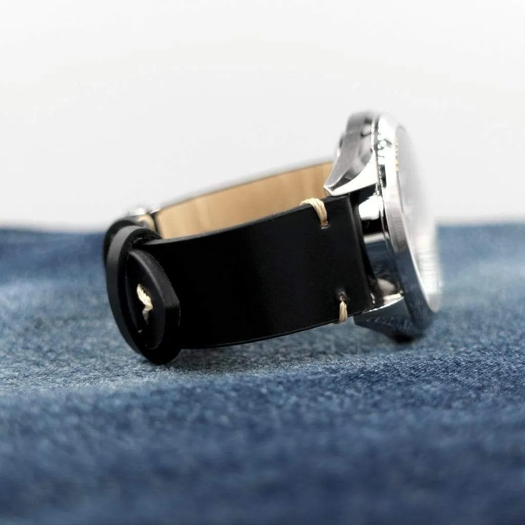 Black Vintage Italian Calf Leather Watch Strap