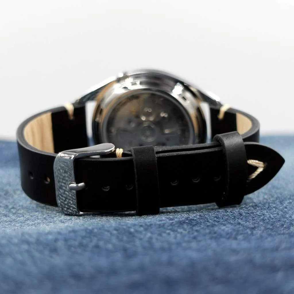 Black Vintage Italian Calf Leather Watch Strap