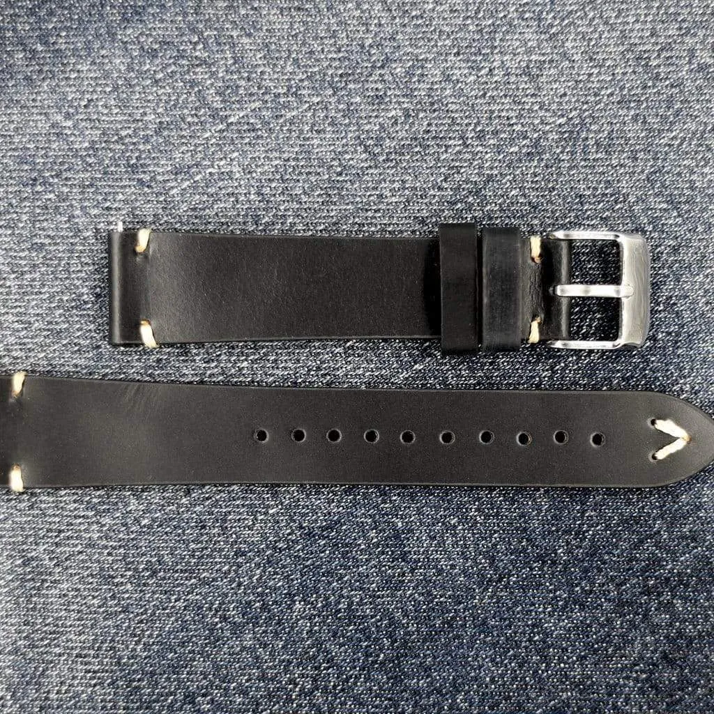Black Vintage Italian Calf Leather Watch Strap