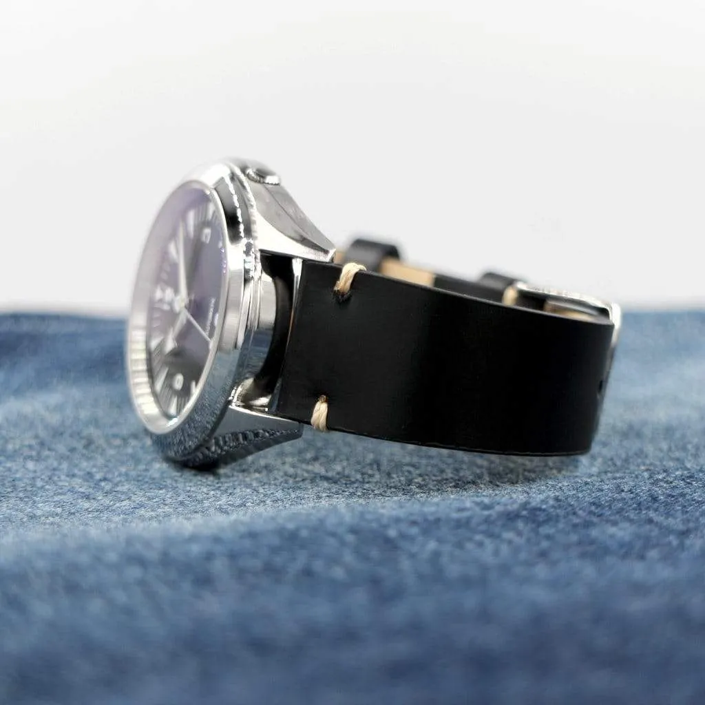 Black Vintage Italian Calf Leather Watch Strap