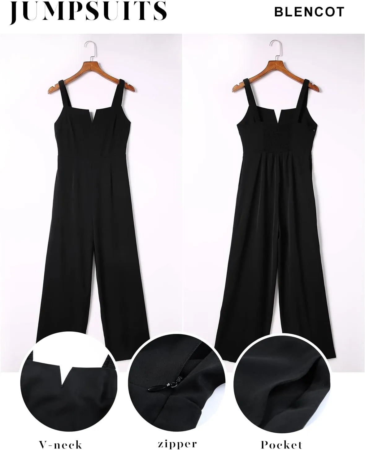 BLENCOT Sleeveless Jumpsuits For Women Dressy Casual V Neck Wide Leg Long Pants Slip Rompers Summer Overalls